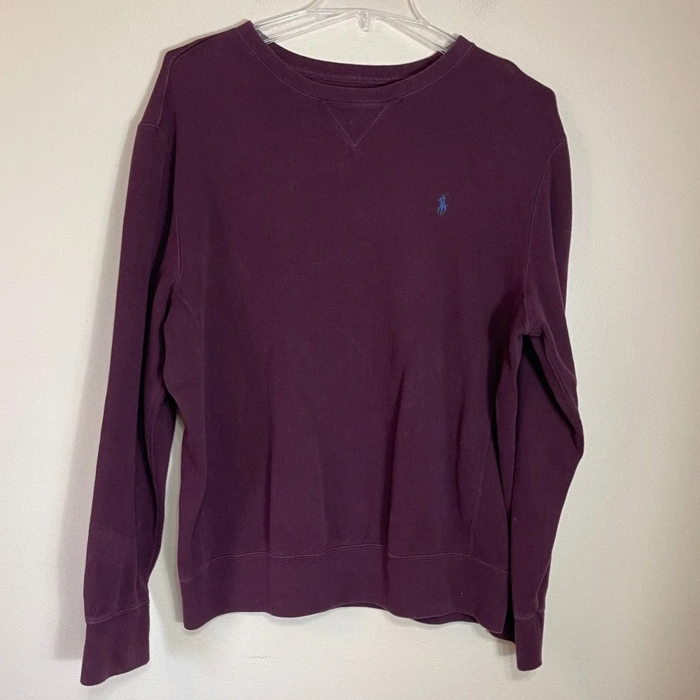 Polo Ralph‎ Lauren Mens XL Burgundy Maroon Cotton Crewneck Sweatshirt Blue Pony